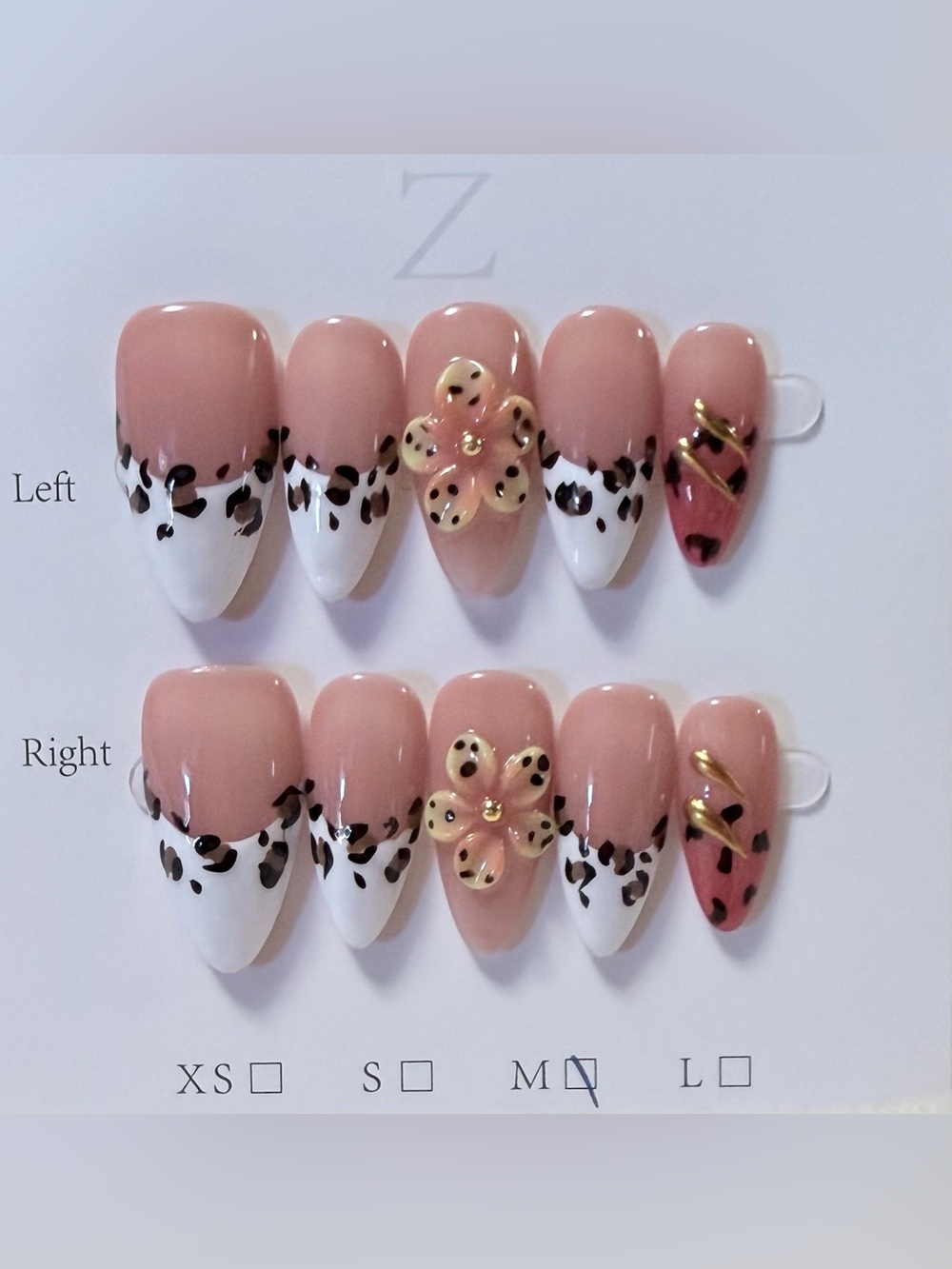 Nude Pink Leopard Accent Press-On Nail Set with Gold Details